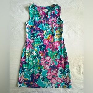 Aryeh colorful floral split V neck shift dress Size S Nylon/Spandex